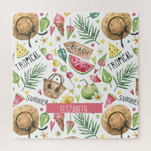 女の子らしいカラフルなビーチリラックス ジグソーパズル (縦)