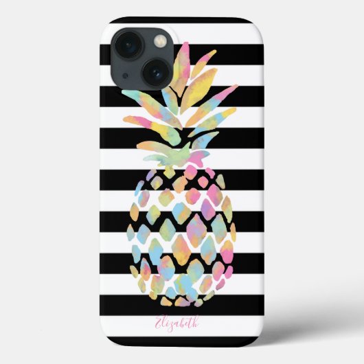 女の子らしいカラフルパイナップル 黒白ストライプ Case-Mate iPhoneケース (裏面)