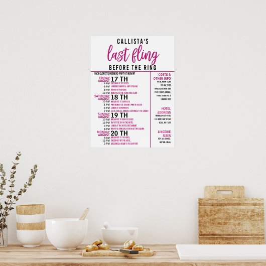 女の子らしいキュートなピンクブラックのハッピーエンドパーティー計画表 ポスター (キッチン)