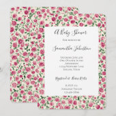 女の子らしいクリームピンクのシックな花柄ベビーシャワー 招待状 (正面/裏面)