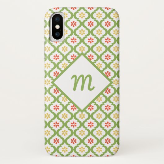 女の子らしいグリーン四葉模様の可愛いデイジーとモノグラム Case-Mate iPhoneケース (裏面)