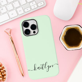 女の子らしいグリーン モノグラム 現代的なスクリプト 個人名入れ Case-Mate iPhone 14 PRO MAXケース