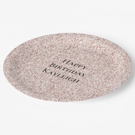 女の子らしいゴージャスなピンクのラメ 誕生日 ペーパープレート (アングル)