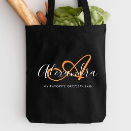 女の子らしいサフランヌオレンジのエレガントなスクリプトネーム モノグラム トートバッグ