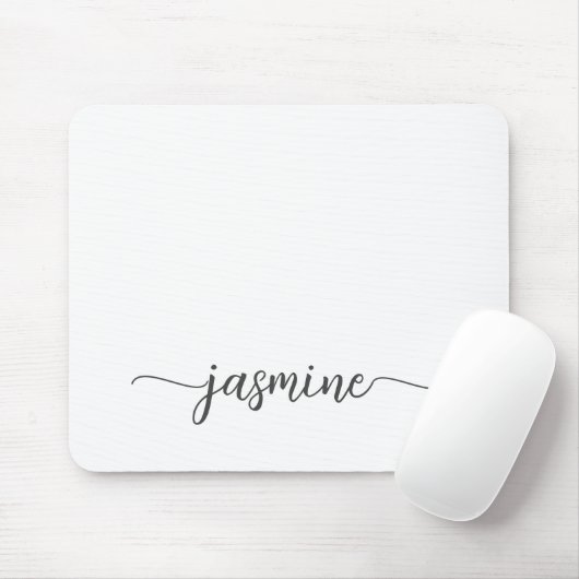 女の子らしいシンプルな白の名前モノグラム マウスパッド (マウス)