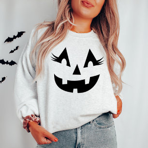 女の子らしいジャック・オ・ランタン アッシュグレー 女性用ハロウィン スウェットシャツ