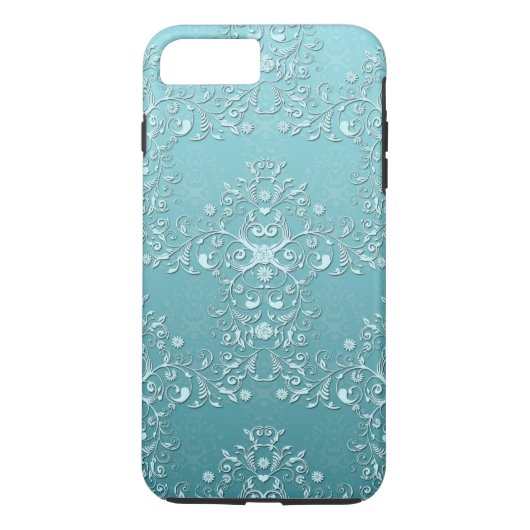 女の子らしいティールダマスク柄のアクアブルーiPhone 7ケース Case-Mate iPhoneケース (裏面)