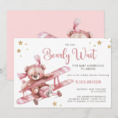 女の子らしいテディベア　ベアリーウェイトベイビーシャワー 招待状 (正面/裏面)
