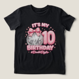 女の子らしいディスコボール 10歳の誕生日 ピンクのリボン トライブレンドTシャツ