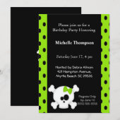 女の子らしいドクログリーンの誕生日招待状 招待状 (正面/裏面)