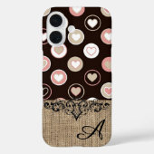 女の子らしいドット柄とジュート生地風のモノグラム入りデザイン Case-Mate iPhoneケース (裏面)
