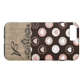女の子らしいドット柄とジュート生地風のモノグラム入りデザイン Case-Mate iPhoneケース (裏面(横))