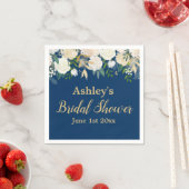 女の子らしいネイビーブルーゴールドの花柄のブライズシャワーパーティー スタンダードカクテルナプキン (インサイチュ)