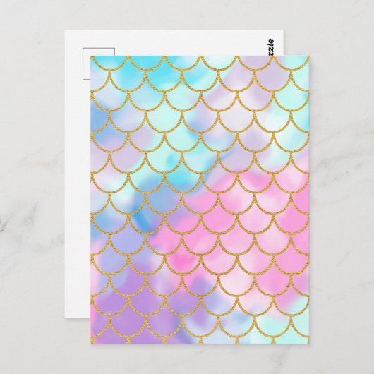 女の子らしいパステルオンブルゴールドグリッター人魚 ポストカード (正面/裏面)