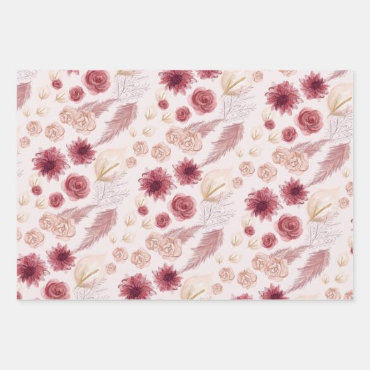 女の子らしいパステルピンクの花束と野の花 ラッピングペーパーシート (正面2)