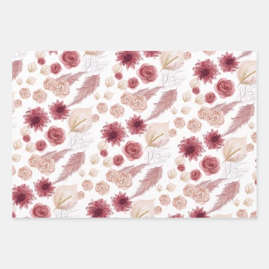 女の子らしいパステルピンクの花束と野の花 ラッピングペーパーシート (正面)