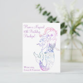 女の子らしいパープルウォーターカラーの人魚アート 誕生日おめでとう ポストカード (スタンド正面)
