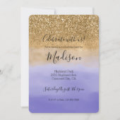 女の子らしいパープルウォーターカラーゴールドグリッター 招待状 (正面)