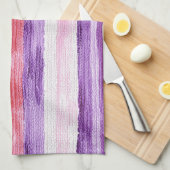女の子らしいパープル ブラッシュ ピンク レッド ストライプの結婚前お披露目パーティー キッチンタオル (四つ折り)