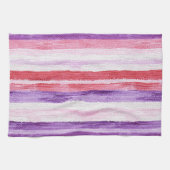 女の子らしいパープル ブラッシュ ピンク レッド ストライプの結婚前お披露目パーティー キッチンタオル (横)