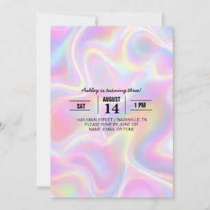 女の子らしいビブラントパステルホログラフィックスワールデザイン 招待状
