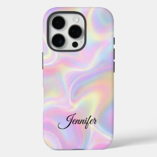 女の子らしいビブラントパステルホログラフィックスワールデザイン iPhone 16 PROケース