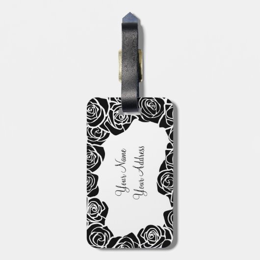 女の子らしいビンテージの黒いバラ ラゲッジタグ (裏面縦)