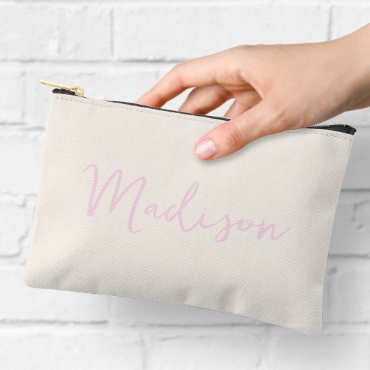 女の子らしいピンクとクリームの名前 アクセサリーポーチ
