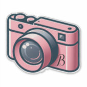 女の子らしいピンクとグレーのカメラ写真パーソナライズ シール (正面)