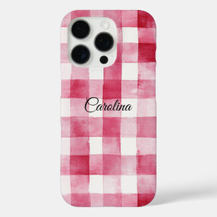 女の子らしいピンクと白のチェックストライプ iPhone 16 PROケース