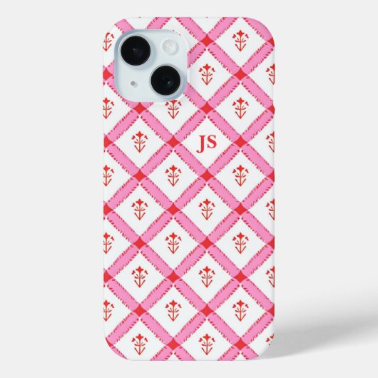 女の子らしいピンクと赤のイニシャル入りパターン Case-Mate iPhoneケース (裏面)