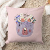 女の子らしいピンクのキュートな野生動物と花のベビーサロン クッション (ブランケット)