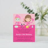 女の子らしいピンクのスパ誕生日パーティー招待状 招待状 (スタンド正面)