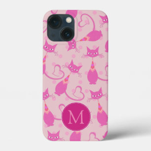 女の子らしいピンクのスリム猫柄モノグラム iPhone 13 MINIケース