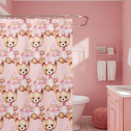 女の子らしいピンクのテディベアシャワーカーテン シャワーカーテン