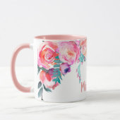 女の子らしいピンクのバラの花 エレガントな名前 マグカップ (左)