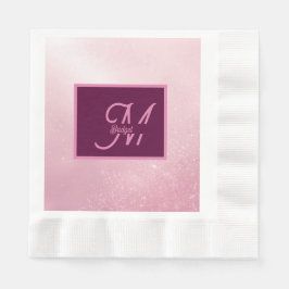 女の子らしいピンクのフェミニンなソフトスパークルオンブレモノグラム 縁ありランチョンナプキン