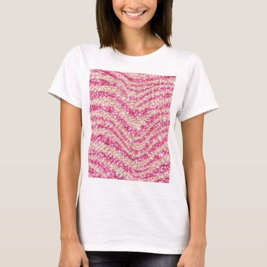女の子らしいピンクのブラッシュ+ラメ入りシマウマ柄 Tシャツ (正面)