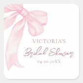 女の子らしいピンクのボウズ エレガントなブライダルシャワー スクエアシール (正面)
