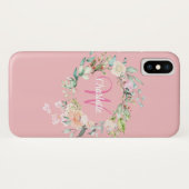 女の子らしいピンクのモノグラムイニシャルローズフラワー Case-Mate iPhoneケース (裏面(横))