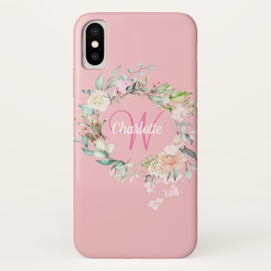 女の子らしいピンクのモノグラムイニシャルローズフラワー Case-Mate iPhoneケース (裏面)
