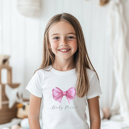 女の子らしいピンクの水彩リボン ベイビーシャワー ベビーTシャツ