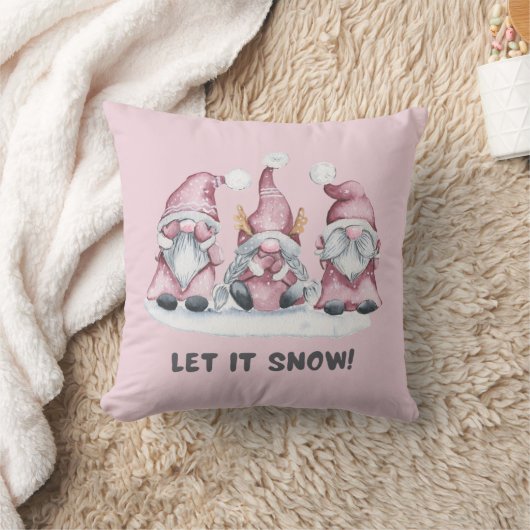 女の子らしいピンクの水彩画スカンジナビアンクリスマスノーム クッション (ブランケット)