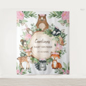 女の子らしいピンクの花と森林の赤ちゃんシャワー背景 タペストリー (正面)