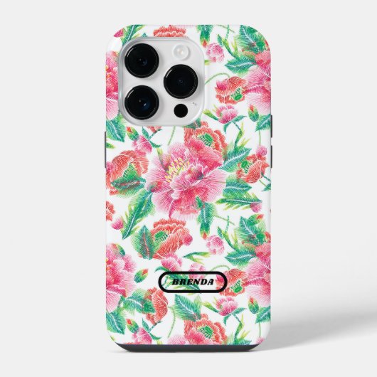 女の子らしいピンクの花の柄モノグラム  iPhoneケース (裏面)