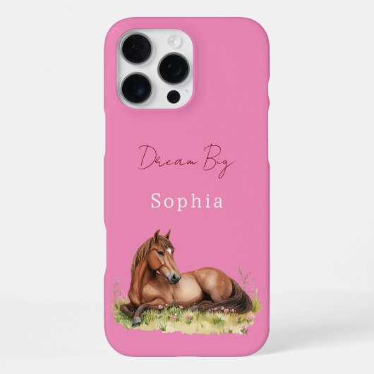 女の子らしいピンクの花柄の馬 iPhoneケース (裏面)