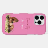 女の子らしいピンクの花柄の馬 iPhoneケース (裏面横)