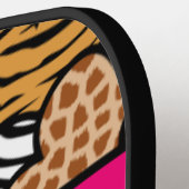 女の子らしいピンクの遊び心あふれる動物の足跡ハートの名前 ピックルボールラケット (左詳細)