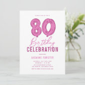 女の子らしいピンクの80歳の誕生日パーティー 招待状 (スタンド正面)