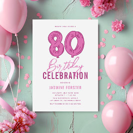 女の子らしいピンクの80歳の誕生日パーティー 招待状